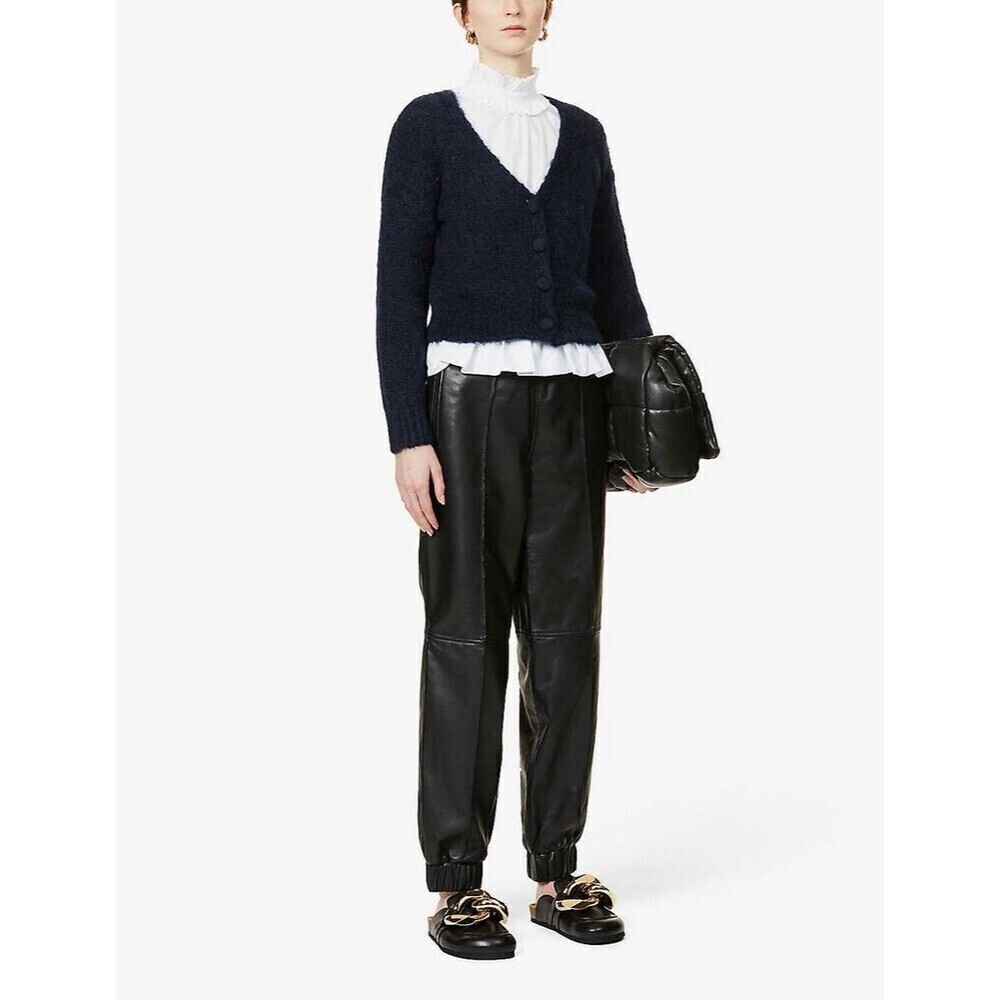 Maje Mistigri V Neck Mohair Blend Cropped Cardigan Size 3 L Navy Preppy Parisian